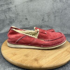 Ariat Shoes Womens Size 9 Red Suede Moccasin Slippers Faux Fur Lined 1002164